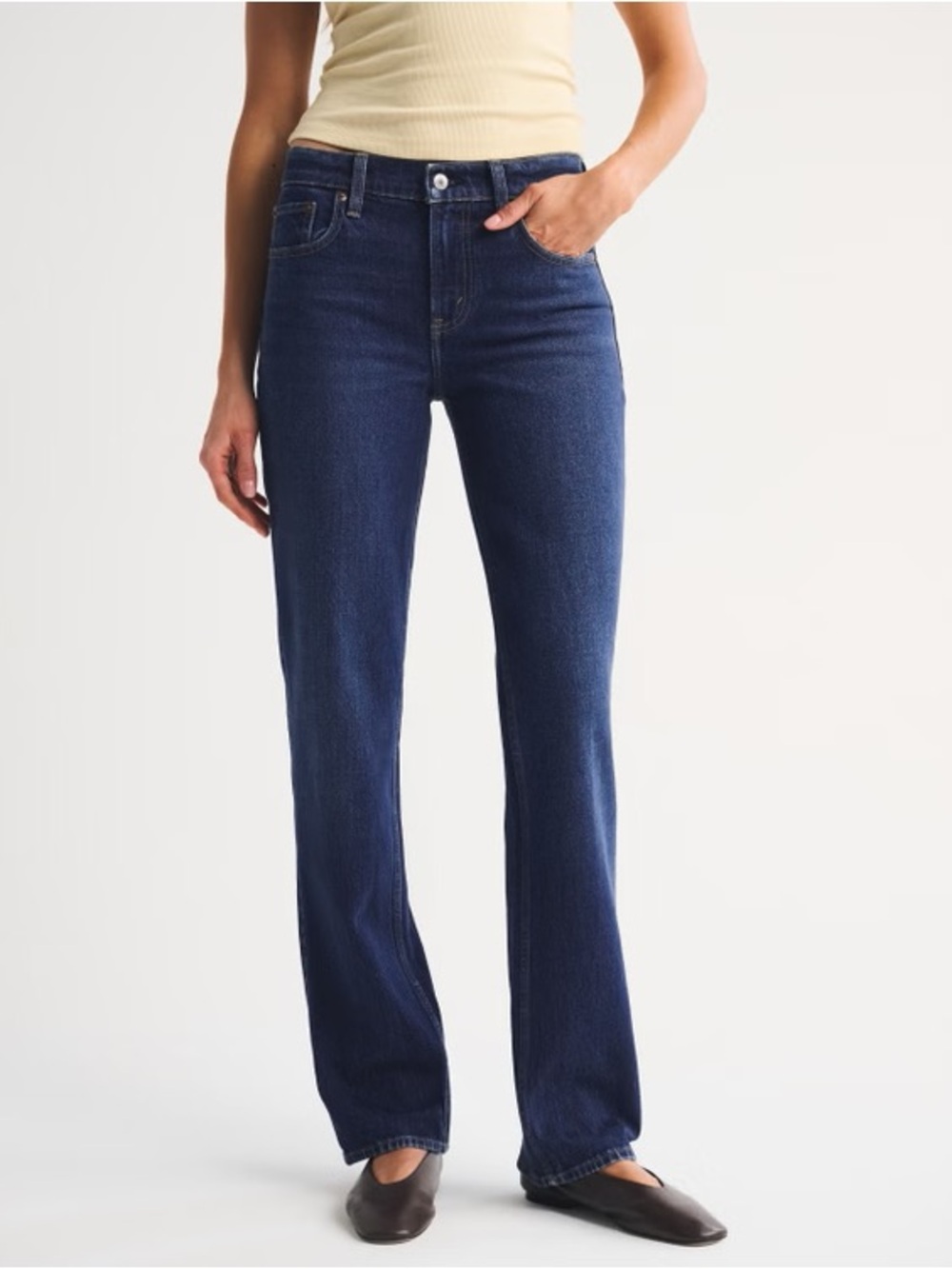 Abercrombie & Fitch Mid Rise 90s Straight Jean Vintage Comfort Stretch Dark Wash